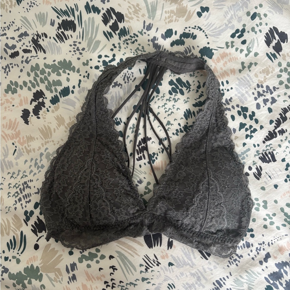 Gilly Hicks Charcoal Lace Halter Bralette